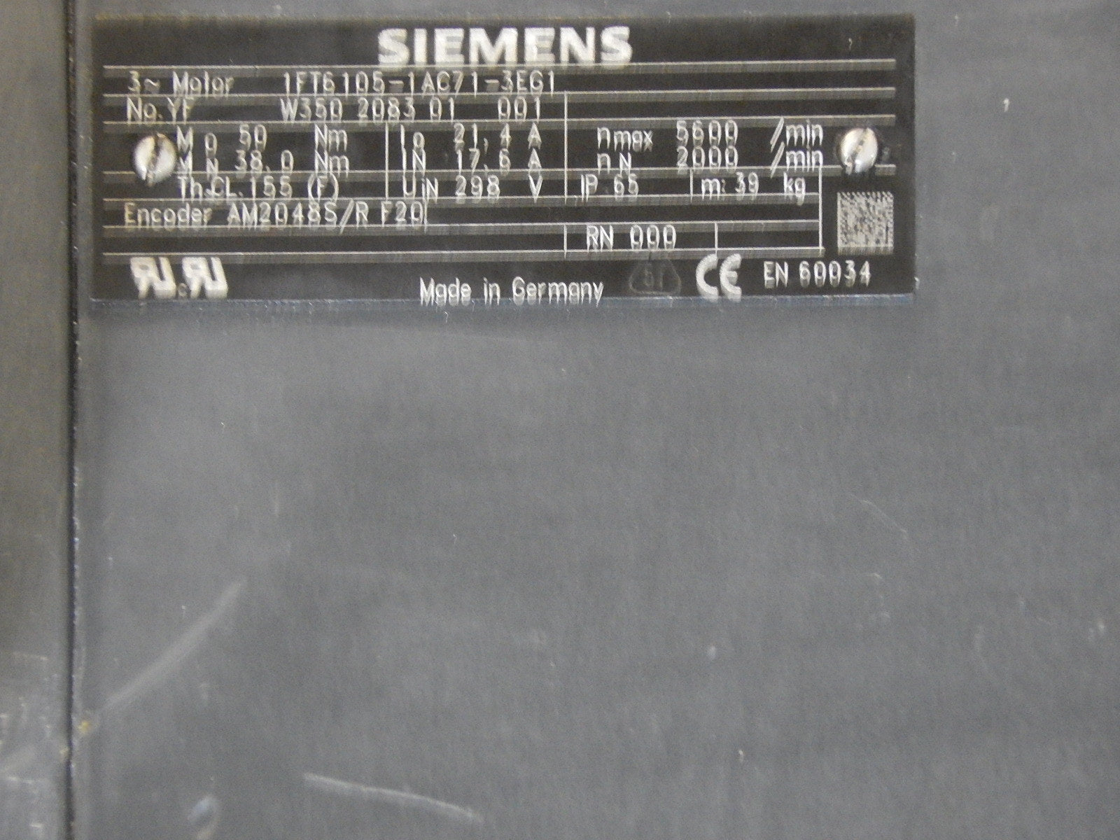 Siemens 3~Motor Typ:1FT6105-1AC71-3EG1 Used