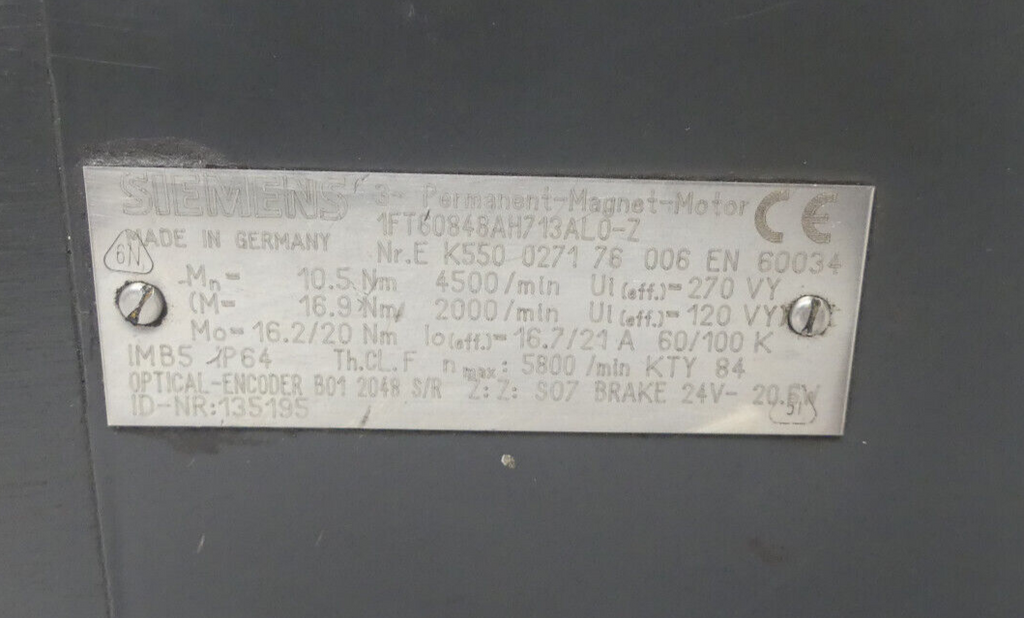 Siemens 3~Permanent Magnet Motor Synchronmotor 1FT60848AH713AL0-Z