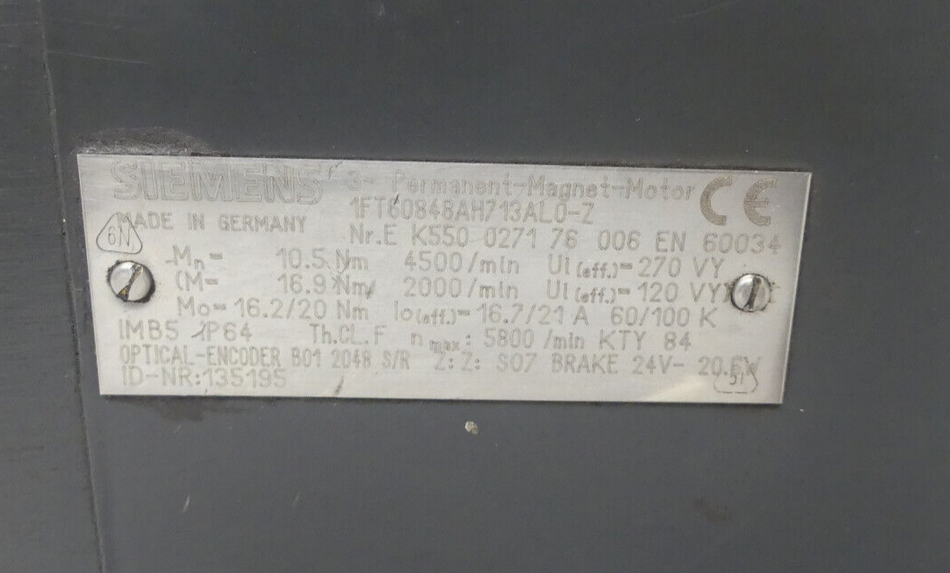 Siemens 3~Permanent Magnet Motor Synchronmotor 1FT60848AH713AL0-Z