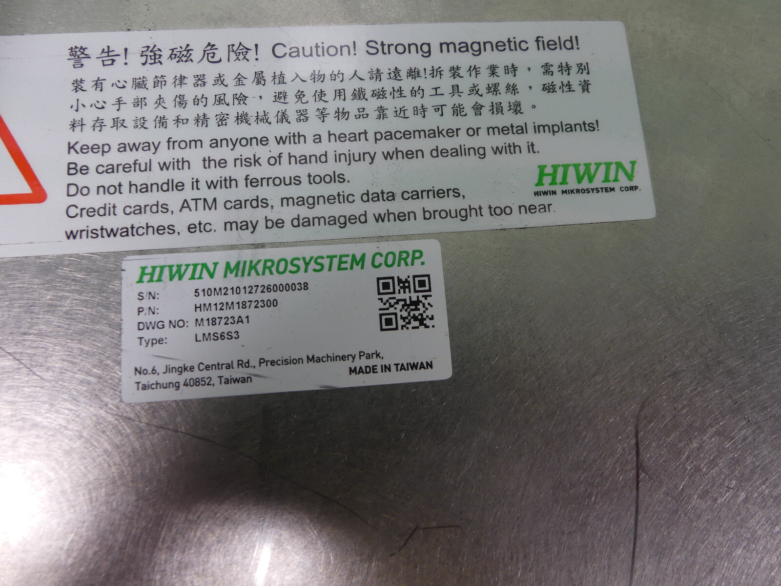 Hiwin Magnetschienenstatoren  LMS6S3  SS63D0A2 für Linearmotor DWG No:M18723A1