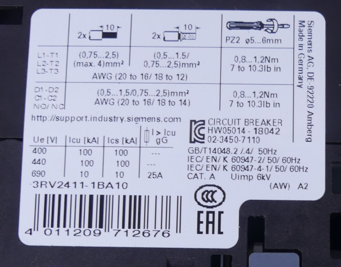 Siemens Sirius 3RV2411-1BA10 Leistungsschalter