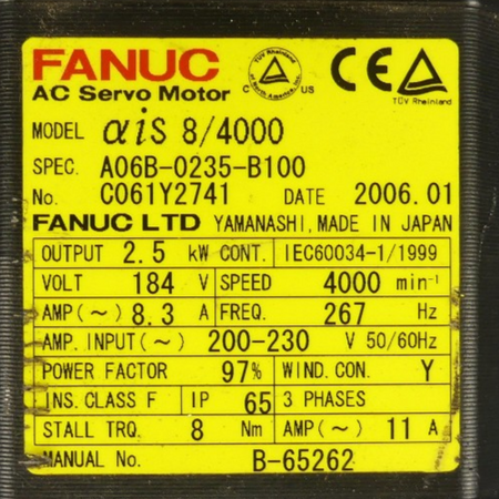 Fanuc A06B-0235-B100 Servomotor / Pulsecoder Type A860-2000-T301