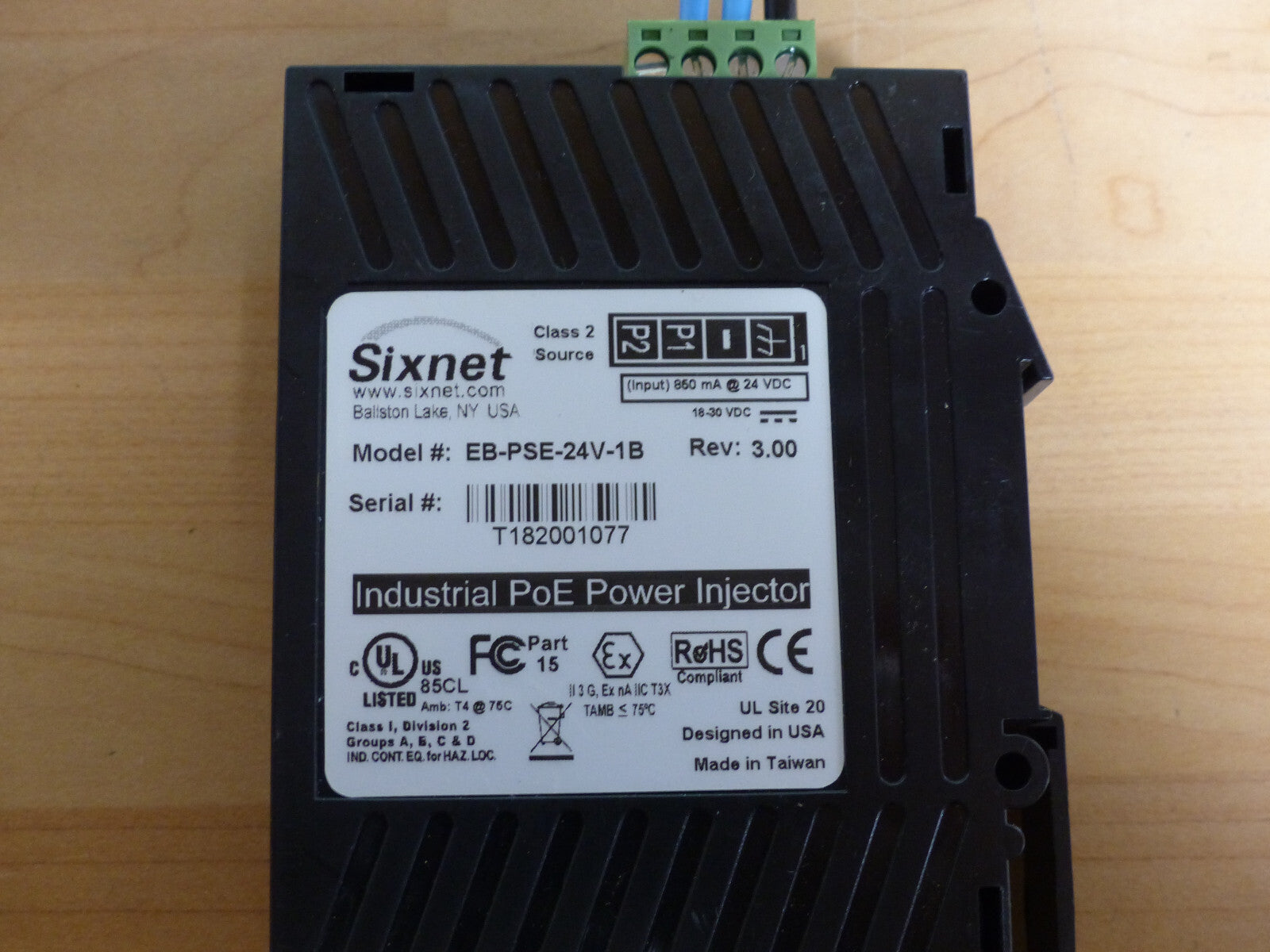 Sixnet Industrial PoE Power Injector EB-PSE-24V-1B used
