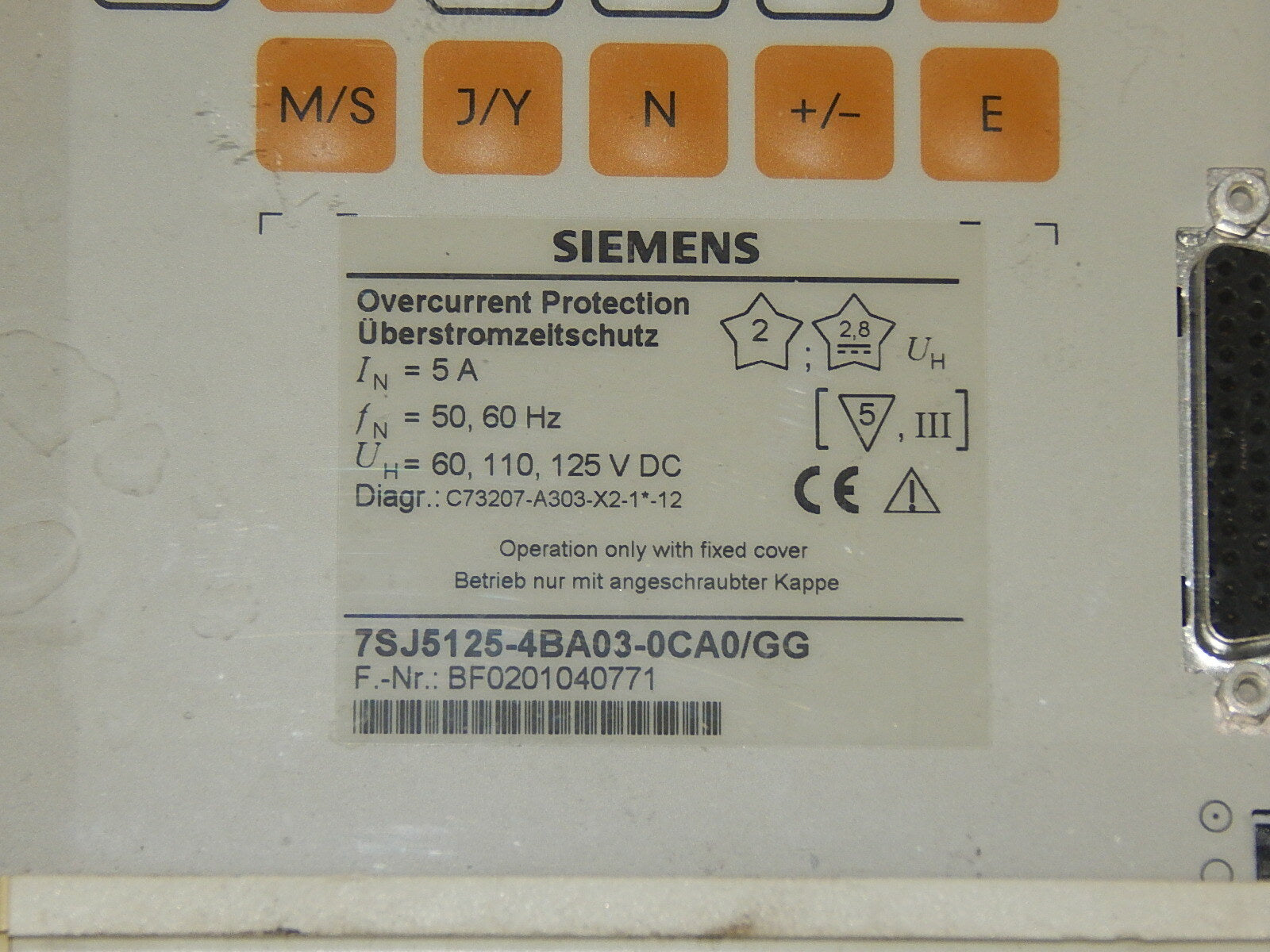  Siemens 7SJ5125-4BA03-0CA0/GG Überstromzeitschutz  