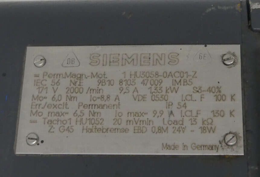 Siemens 1HU3058-0AC01-Z Permanent Magnet DC Servo Motor