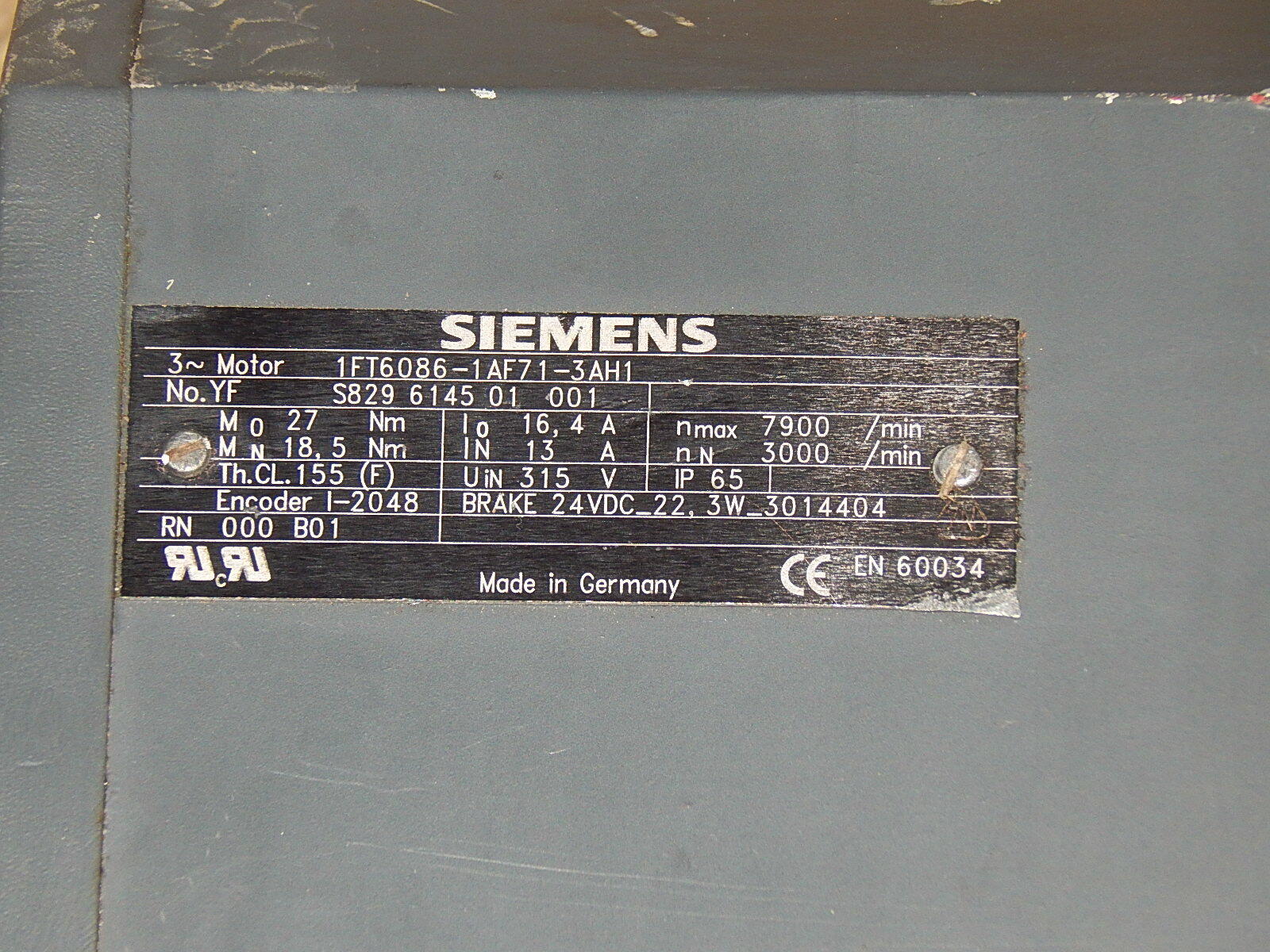 Siemens 3~Motor 1FT6086-1AF71-3AH1 Used