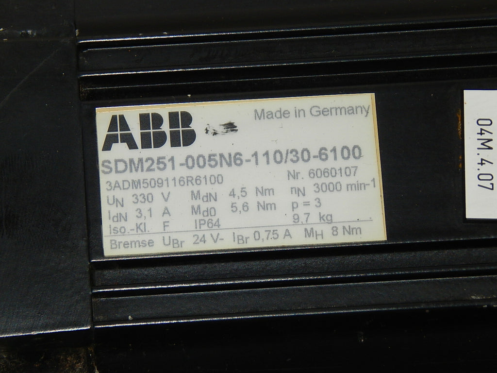 ABB Servomotor SDM251-005N6-110/30-6100 /3ADM509116R6100 Used