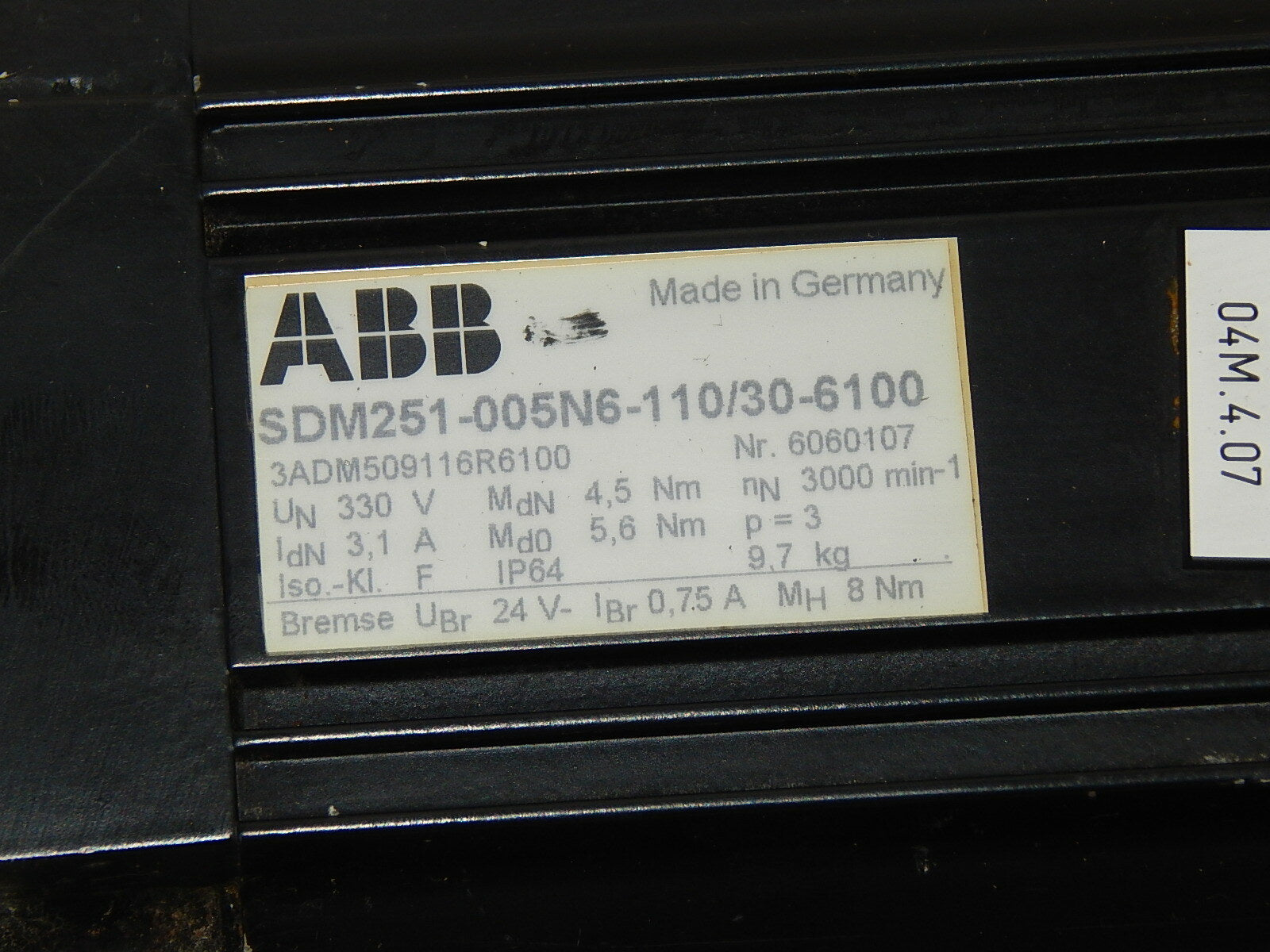 ABB Servomotor SDM251-005N6-110/30-6100 /3ADM509116R6100 Used