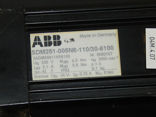 ABB Servomotor SDM251-005N6-110/30-6100 /3ADM509116R6100 Used