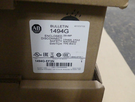 allen bradley CAT 1494G-EF3N BULLETIN 1494G 200AMP