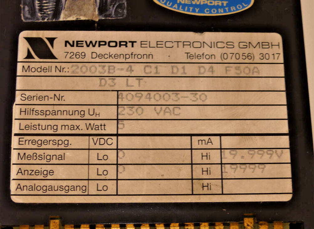 NEWPORT ELECTRONICS 2003B-4 C1 D1 D4 F50A