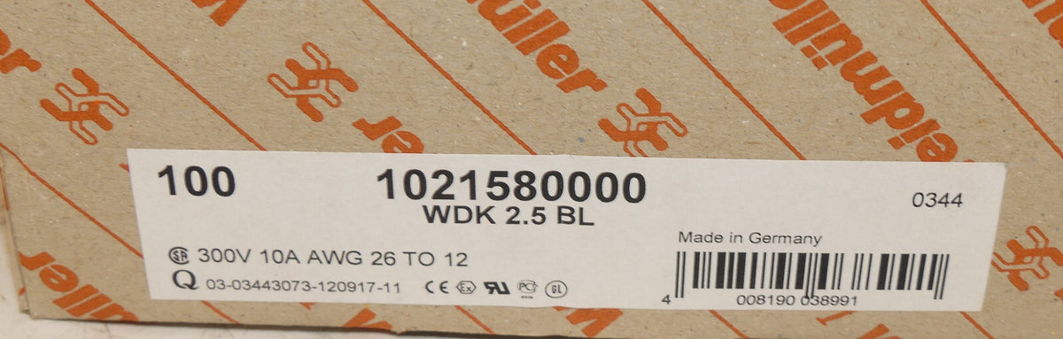 Weidmüller  100 Stück 1021580000 WDK 2.5 BL