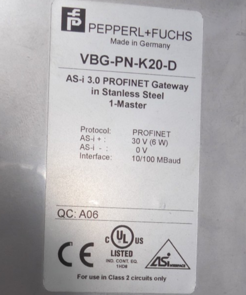 Pepperl+Fuchs VBG-PN-K20-D AS-i 3.0 Profinet Gateway 1-Master