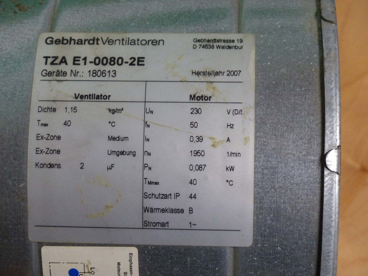 Gebhardt Radiallüfter TZA E1-0080-2E  1950 1/min 230V / 0,087 kw