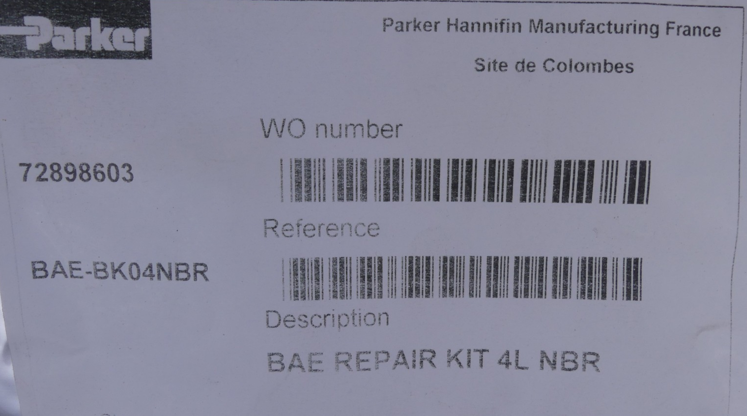 Parker BAE-BK04NBR BAE REPAIR KIT 4L NBR