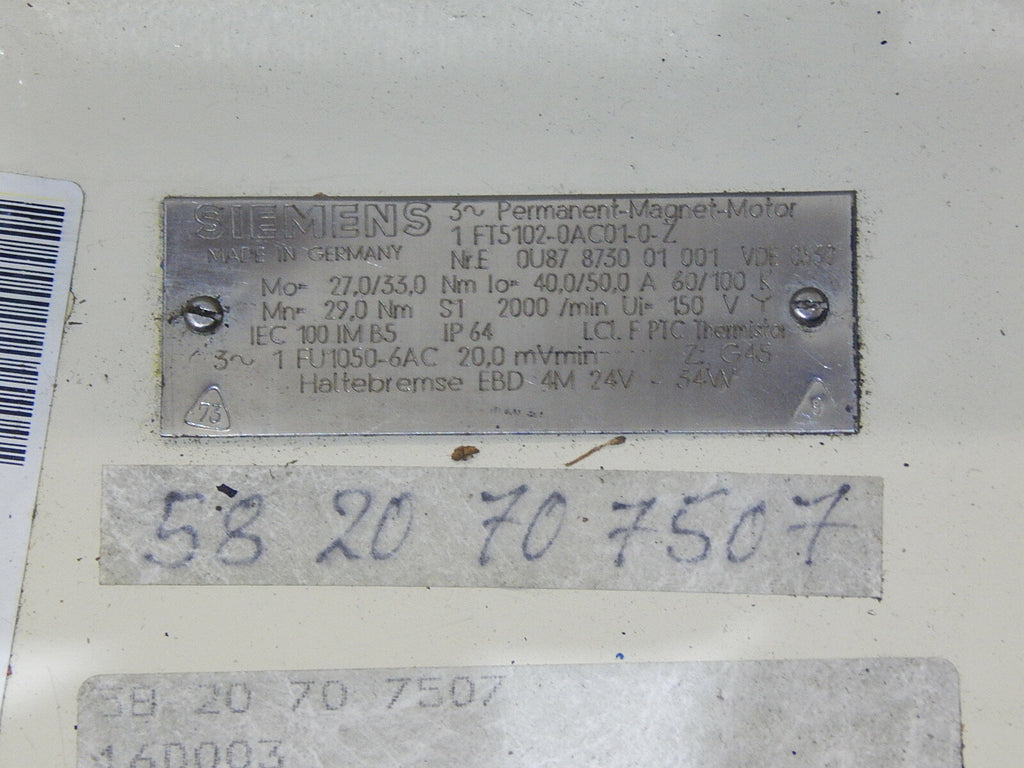 SIEMENS 3~Permanent-Magnet-Motor 1FT5102-0AC01-0-Z Used