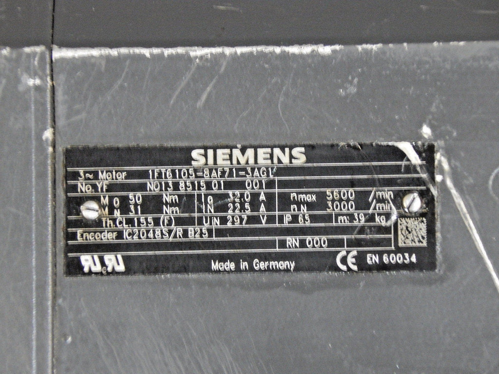 SIEMENS  3~Motor  1FT6105-8AF71-3AG1  Used 
