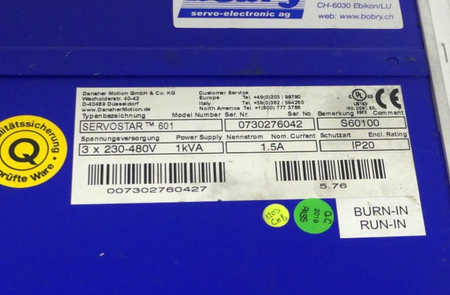 KOLLMORGEN SERVOSTAR 601 S60100