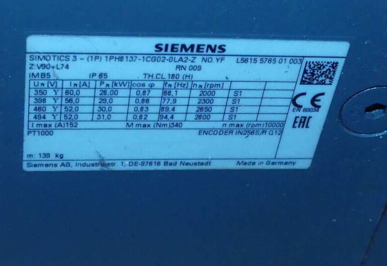 Siemens 1PH8137-1CG02-0LA2-Z