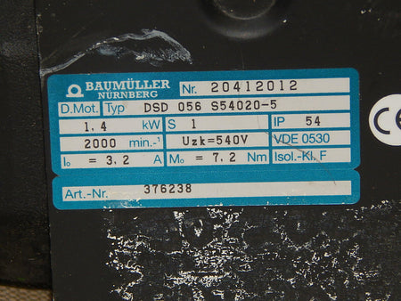 Baumüller DSD 056 S54020-5 Servomotor DSD056S54020-5 used