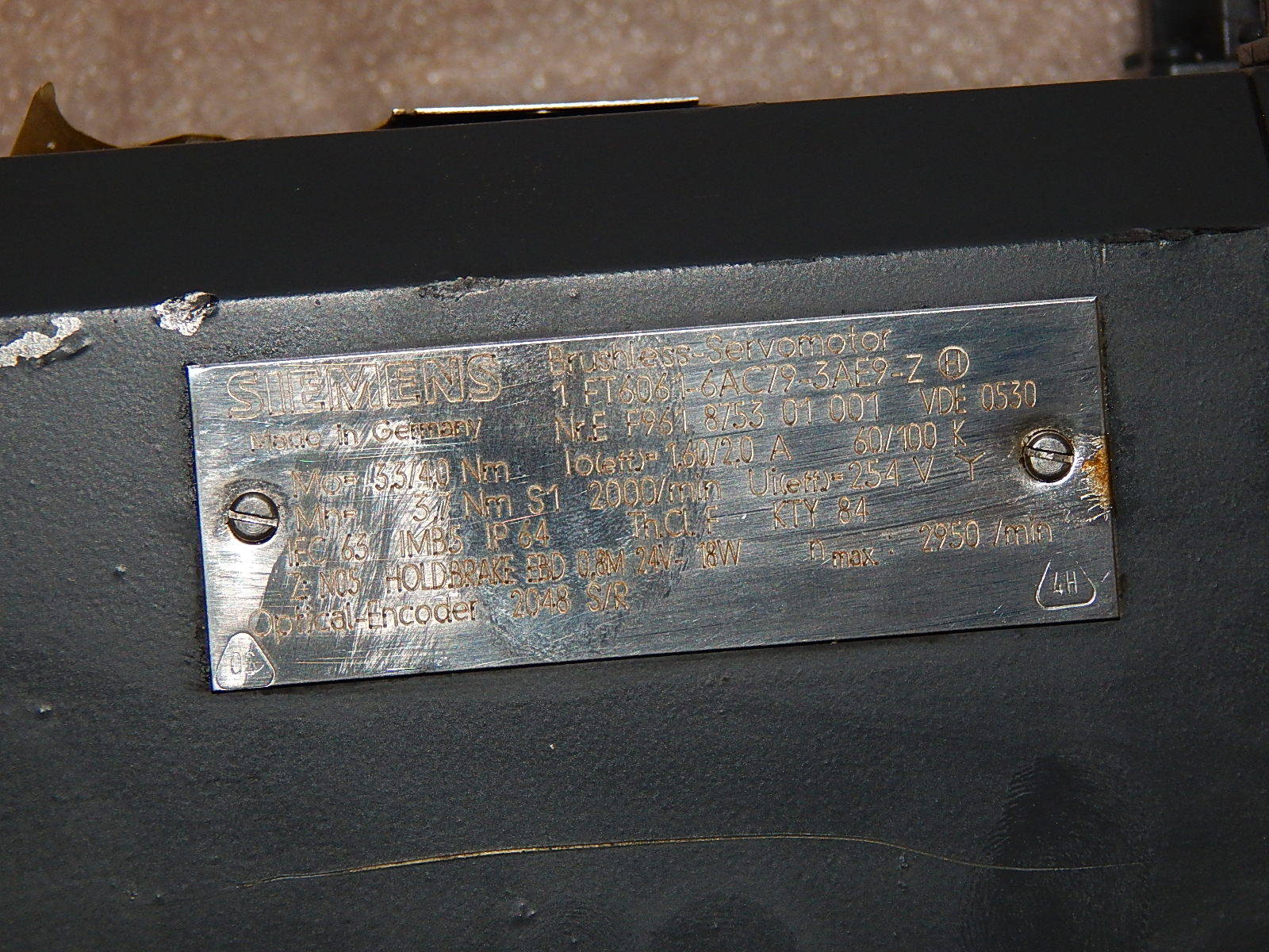 Siemens  Brushless-Servomotor 1FT6061-6AC79-3AE9-Z  Used 