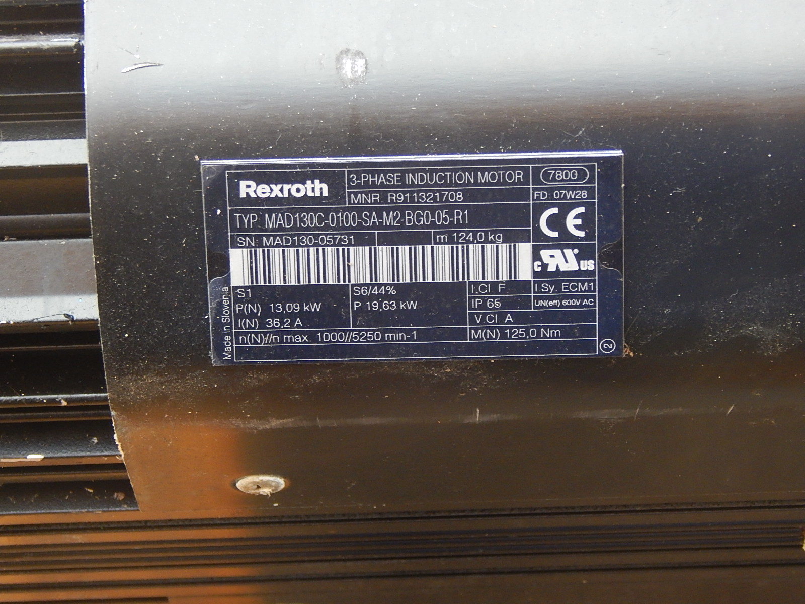 Rexroth 3-Phase Induktions Motor R911321708 MAD130C-0100-SA-M2-BG0-05-R1
