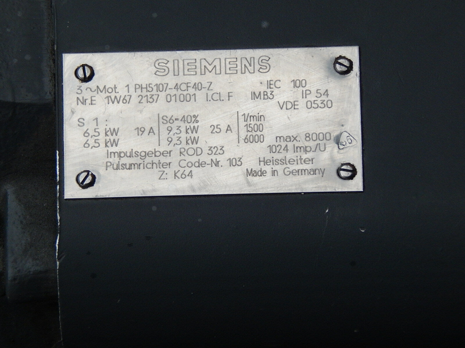 SIEMENS 3~Mot. 1 PH5107-4CF40-Z mit Gebläse 2CW8 144-8 Used