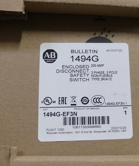 allen bradley CAT 1494G-EF3N BULLETIN 1494G 200AMP