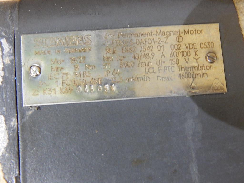 Siemens 1FT5076-0AF01-2-Z 3~ Permanent-Magnet-Motor  Used