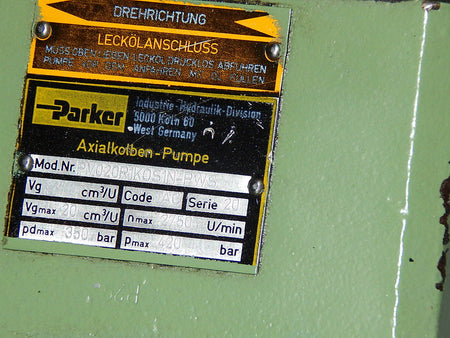 Parker Axialkolben-Pumpe  PV020R1K0S1N-PWS  mit Motor 15KW Used