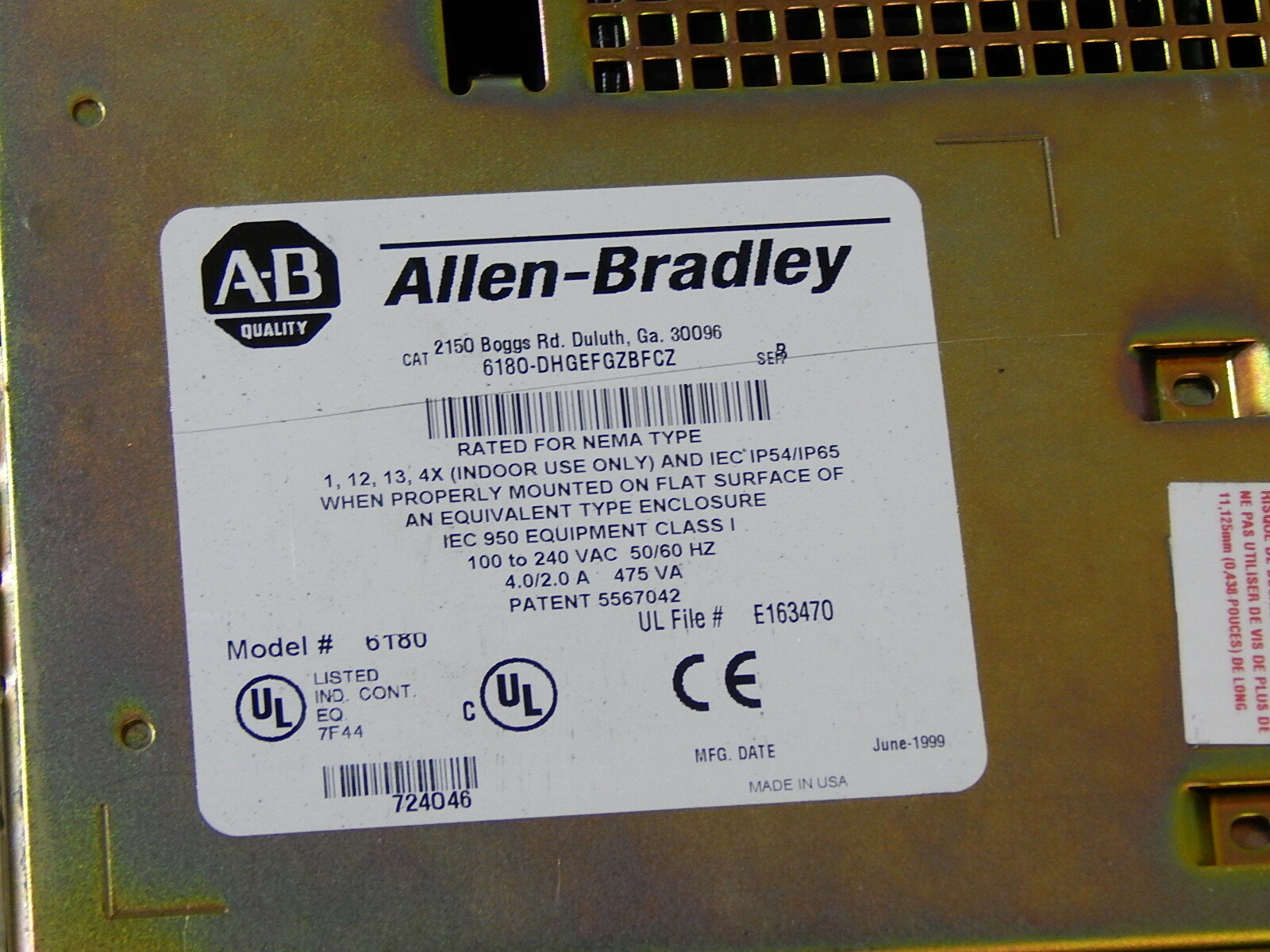 Allen-Bradley Industrie Computer PC  6180-DHGEFGZBFCZ USED