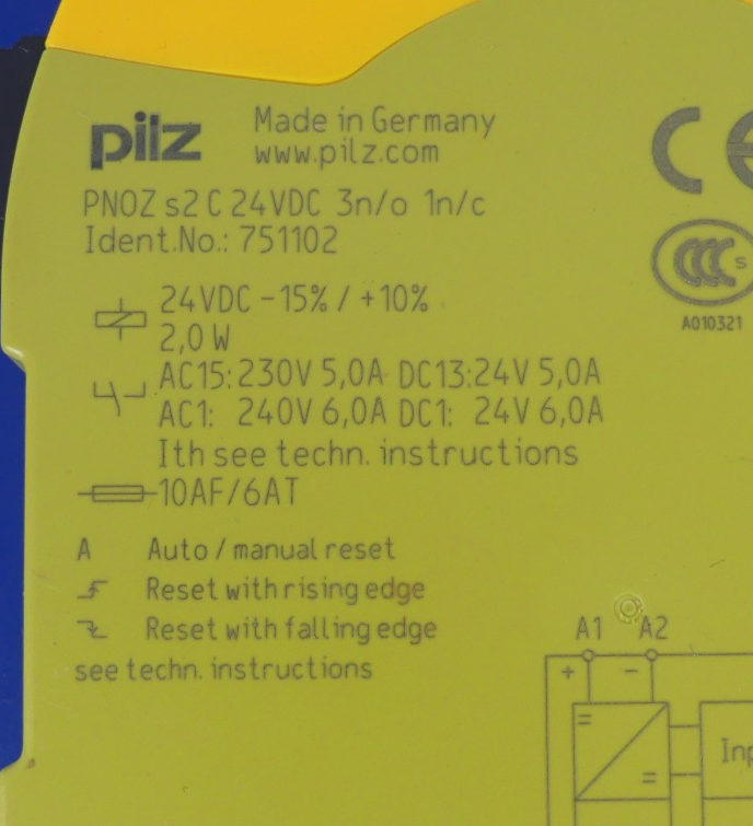 Pilz PNOZ S2 Sicherheitsrelais 751102    24VDC 3 N/O 1 N/C