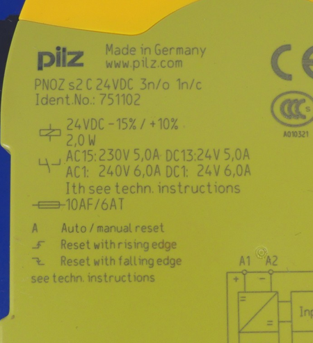 Pilz PNOZ S2 Sicherheitsrelais 751102    24VDC 3 N/O 1 N/C
