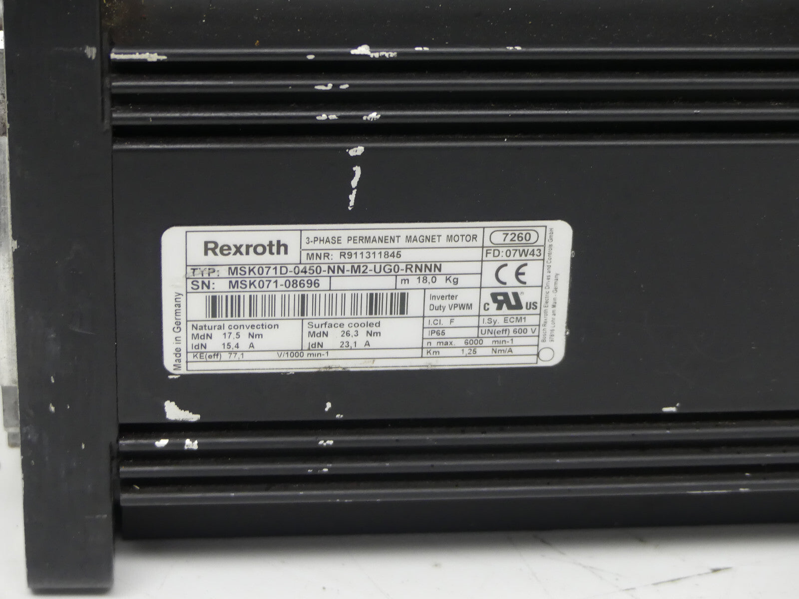 Rexroth 3~Phase Permanent Magnet Motor  MSK071D-0450-NN-M2-UG0-RNNN  used 