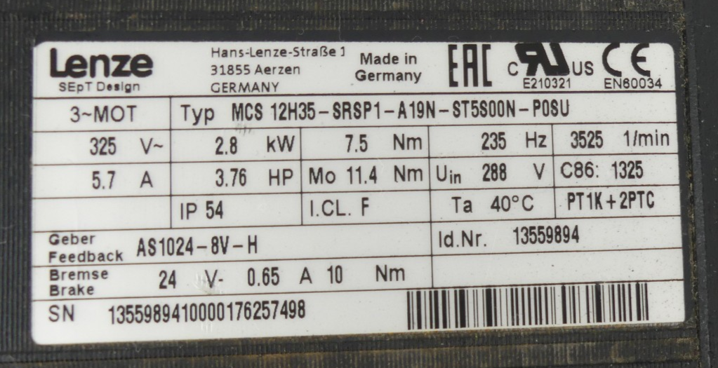LENZE MCS 12H35-SRSP1-A19N-ST5800N-P08U 13559894