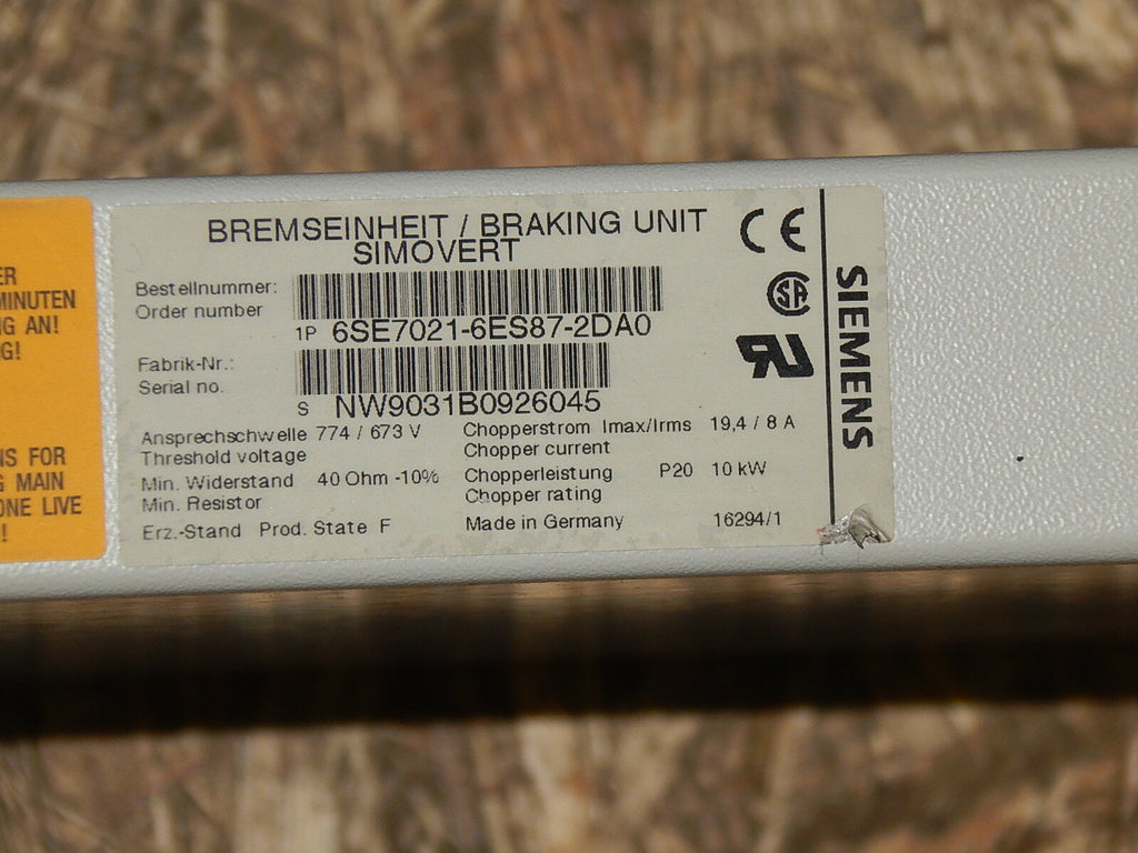  SIEMENS SIMOVERT Bremseinheit 6SE7021-6ES87-2DA0  Braking Unit used