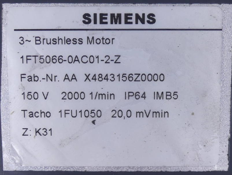 Siemens  1FT5066-0AC01-2-Z  3~ Brushless-Motor