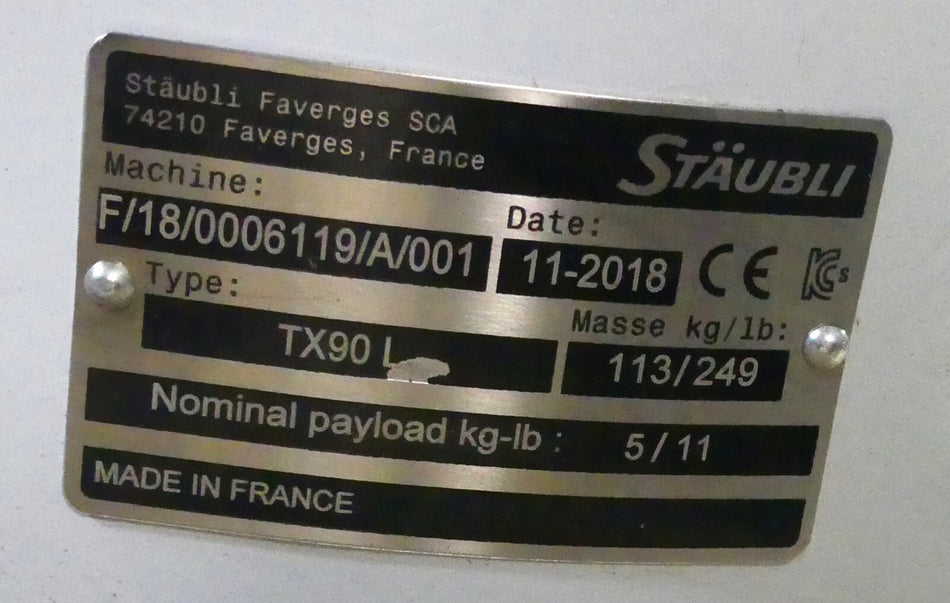STÄUBLI  TX90L Industrieroboter + Steuerung CS8-TX90 Handbediengerät SP1 B.j2018