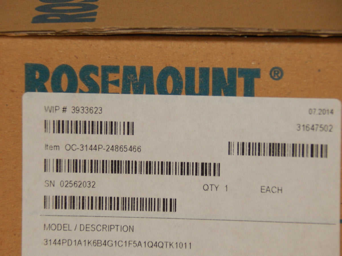 Rosemount  Model.  3144PD1A1K6B4G1C1F5A1Q4QTK1011 / Item. OC-3144P-24865466 