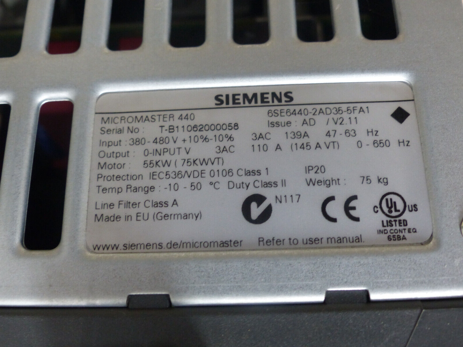 SIEMENS MICROMASTER 440 6SE6440-2AD35-5FA1 55KW s.Bilder