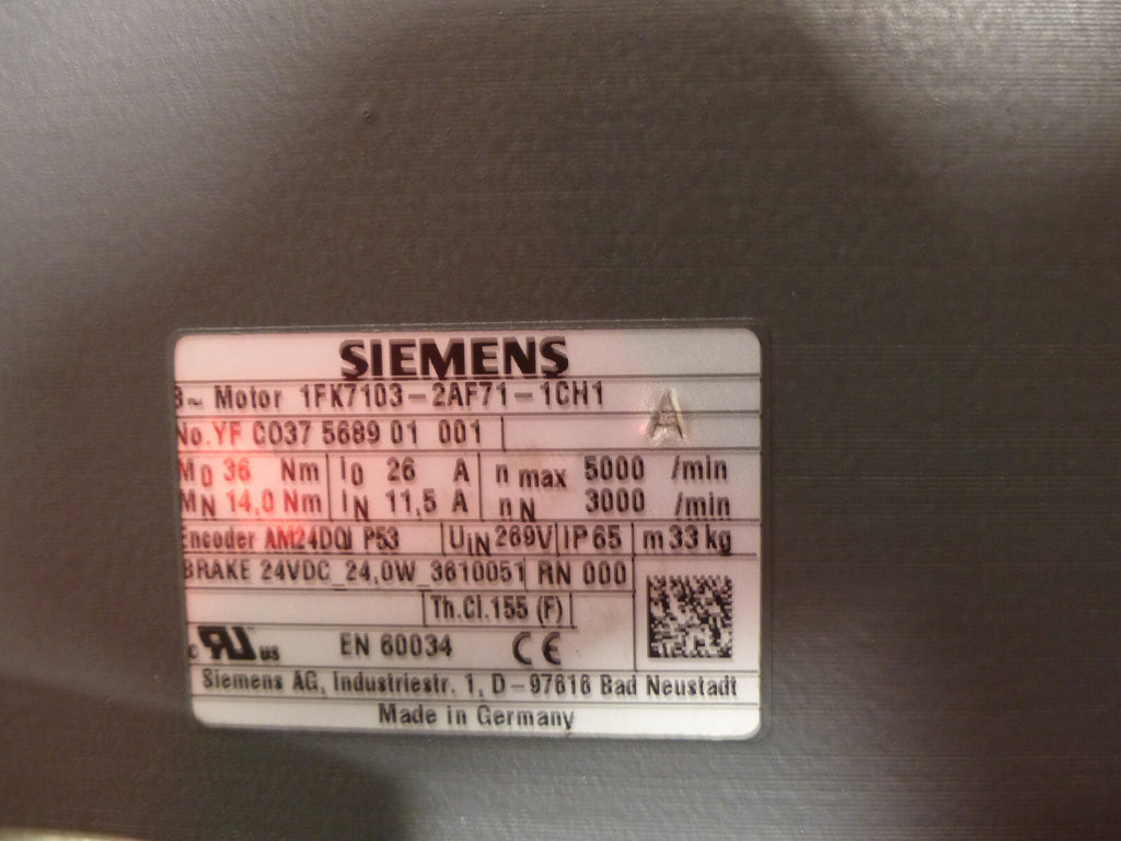 Siemens Simotics S Synchronmotor 1FK7103-2AF71-1CH1  1FK71032AF711CH1 used