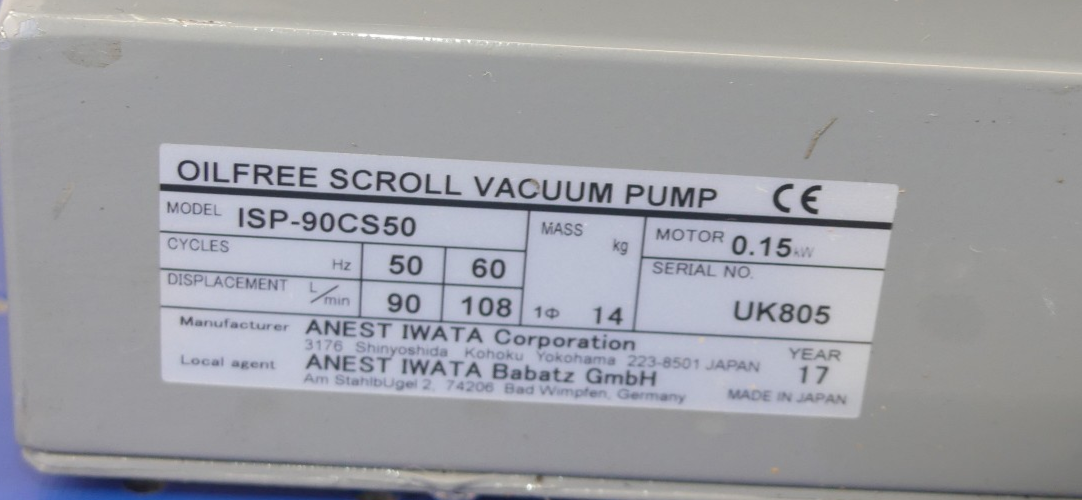 ANEST IWATA SCROLL MEISTER OILFREE SCROLL VACUUM PUMP ISP-90CS50