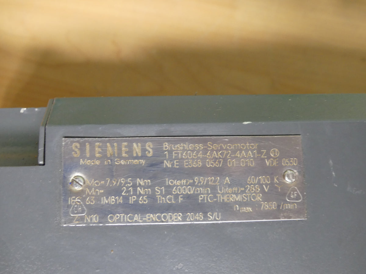 Siemens Synchronservomotor 1FT6064-6AK72-4AA1-Z