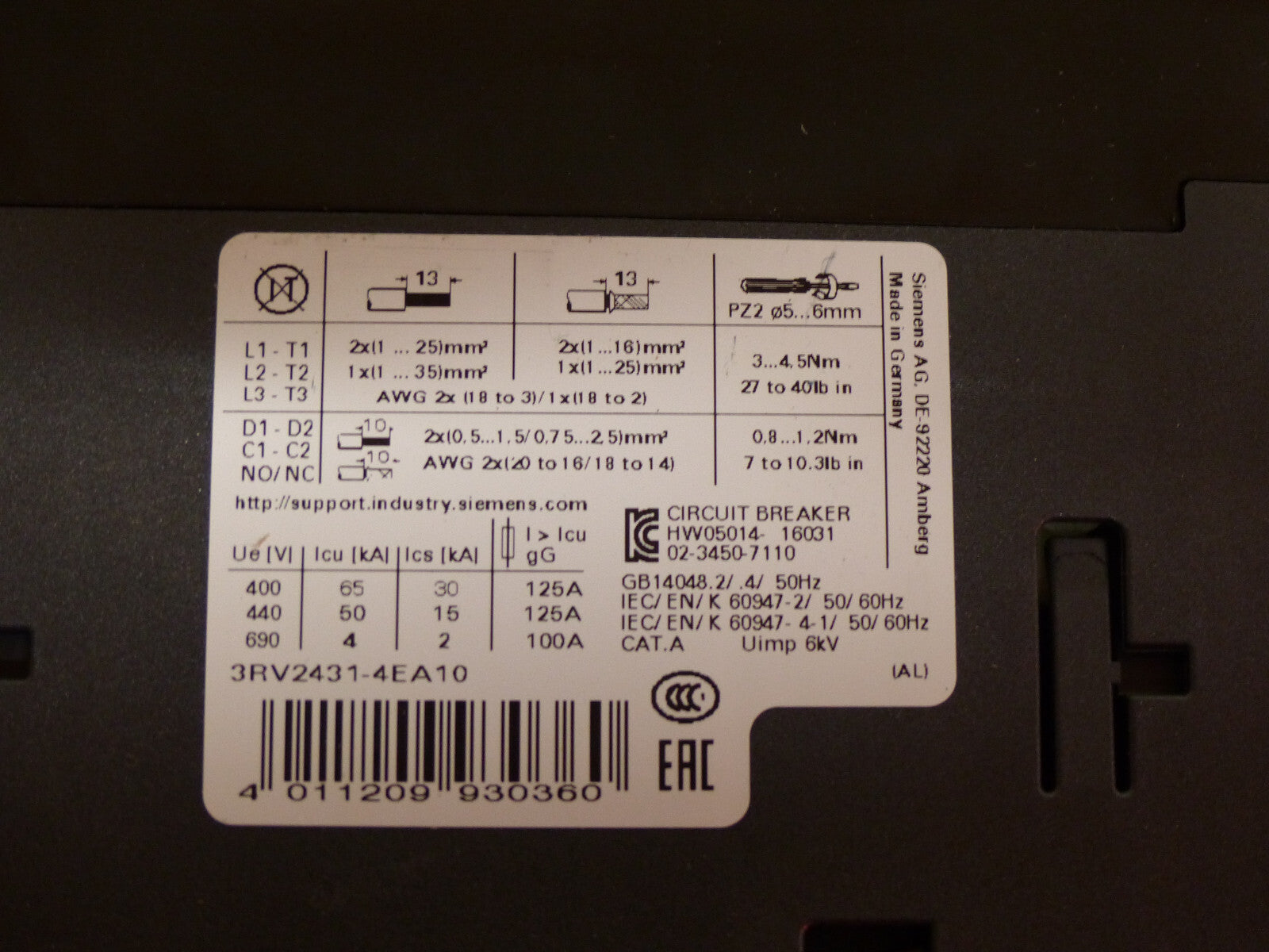 siemens 3rv2431-4ea10 used