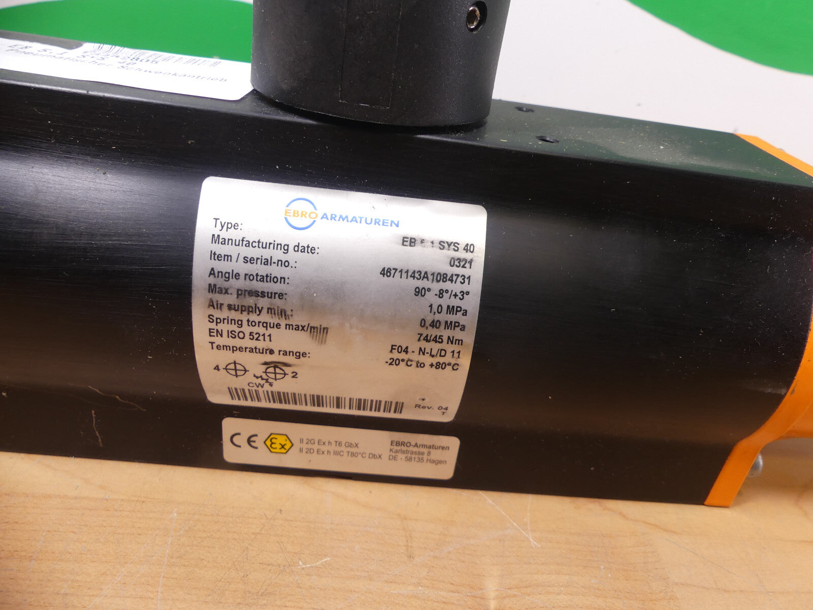 EBRO Armaturen EB 5.1 SYS 40 Schwenkantrieb pneumatisch  Absperrklappe