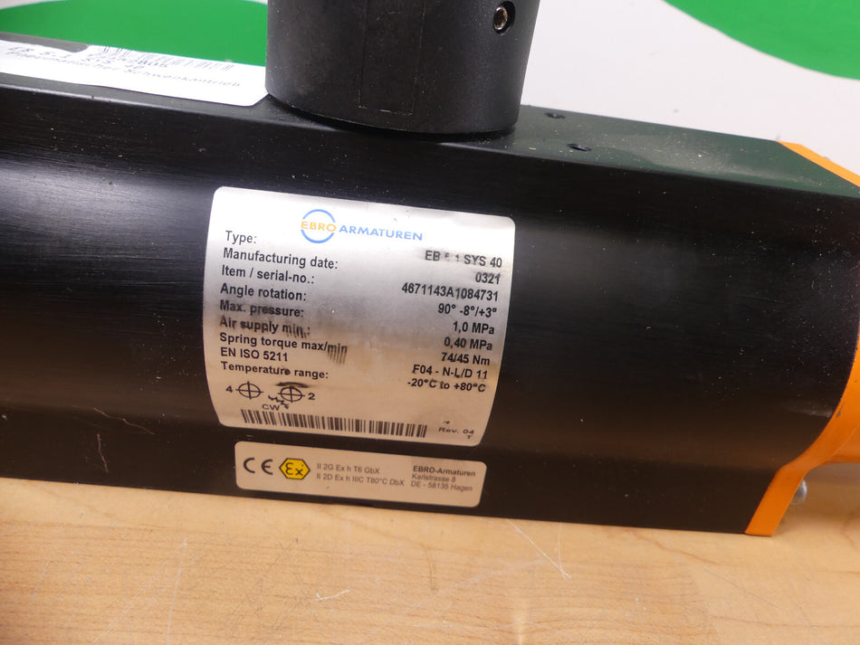 EBRO Armaturen EB 5.1 SYS 40 Schwenkantrieb pneumatisch  Absperrklappe