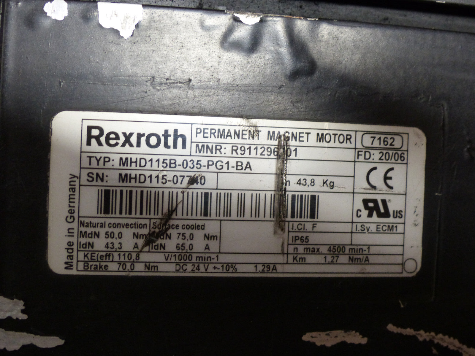 Indramat Rexroth MHD115B-035-PG1-BA Servomotor used