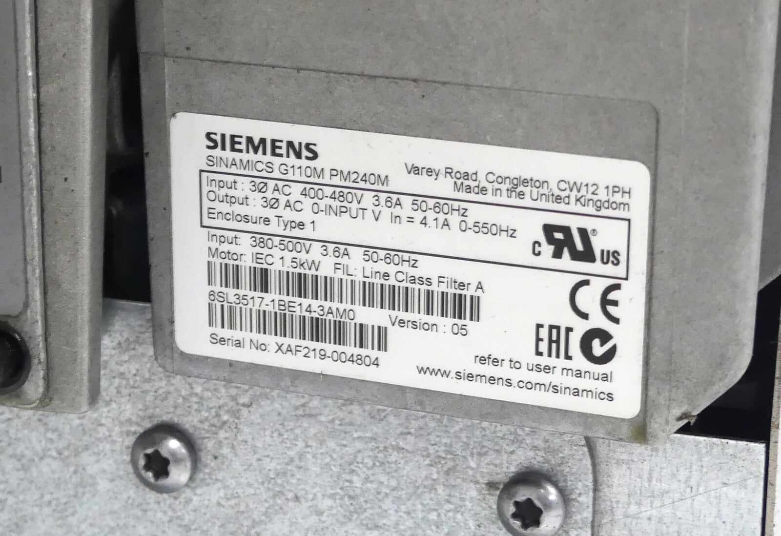 SIEMENS G110M 6SL3517-1BE14-3AM0