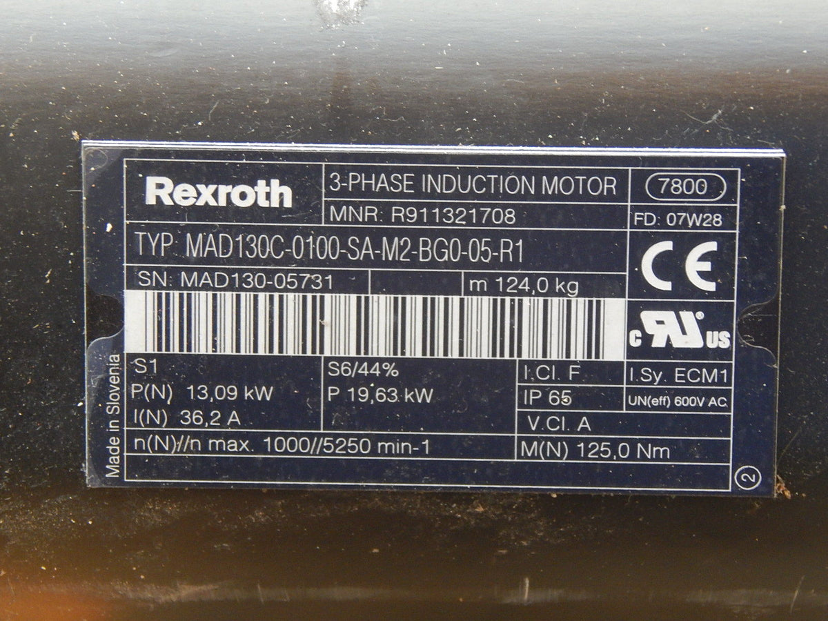 Rexroth 3-Phase Induktions Motor R911321708 MAD130C-0100-SA-M2-BG0-05-R1