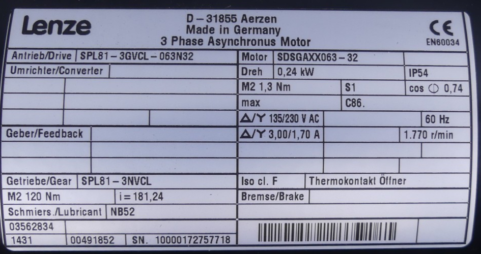 LENZE SDSGAXX063-32+SPL81-3GVCL-063N32